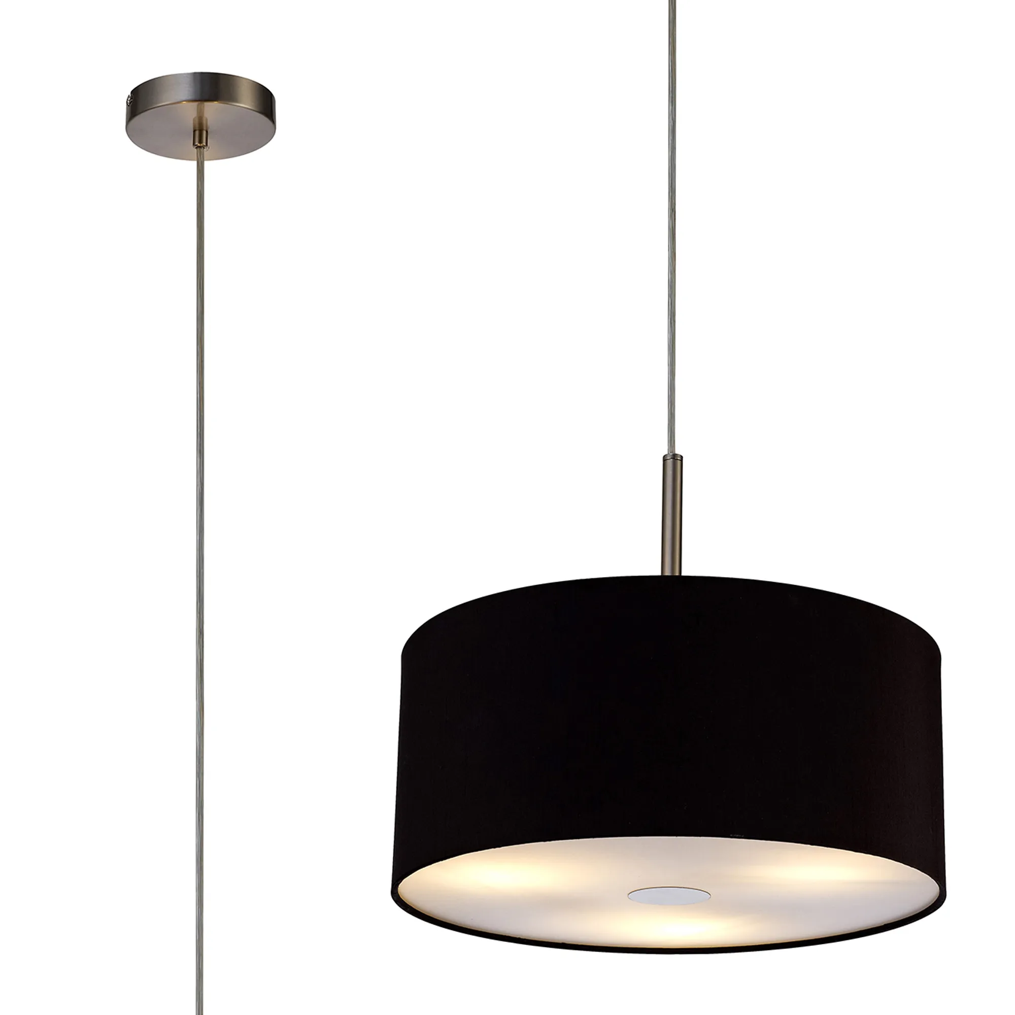 Baymont 40cm 3 Light Pendant Satin Nickel, Midnight Black/Green Olive, Frosted Diffuser